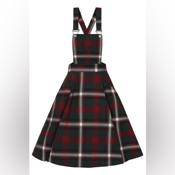 Collectif Kayden Festive Check Dungaree Dress Size XS Red Green Plaid Pinafore - Picture 2 of 14